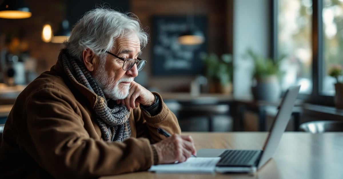 Retraité souriant consultant des documents financiers sur la rente viagère avec un conseiller