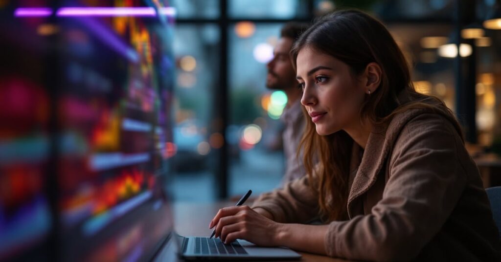Rentabilité placement financier : graphiques de rendement et calcul de taux d'intérêt sur un bureau moderne